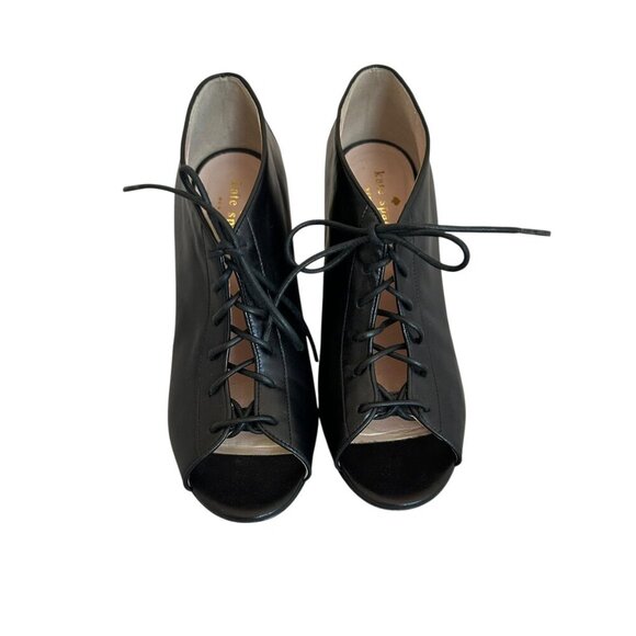 Kate Spade Inella Black Lace-Up Heels Sandals Booties Wood Size 7.5 Women's - Picture 3 of 13